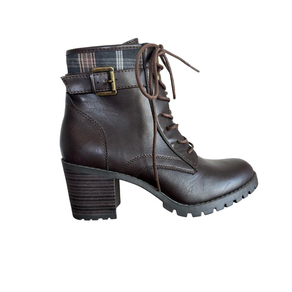 Seychelles Women's Brown Lace Up Fashion Boots Plaid Accent NEW Size 8 Stylish